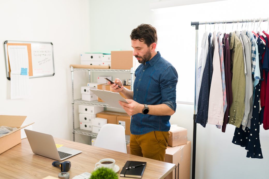 Business owner reviewing invoices