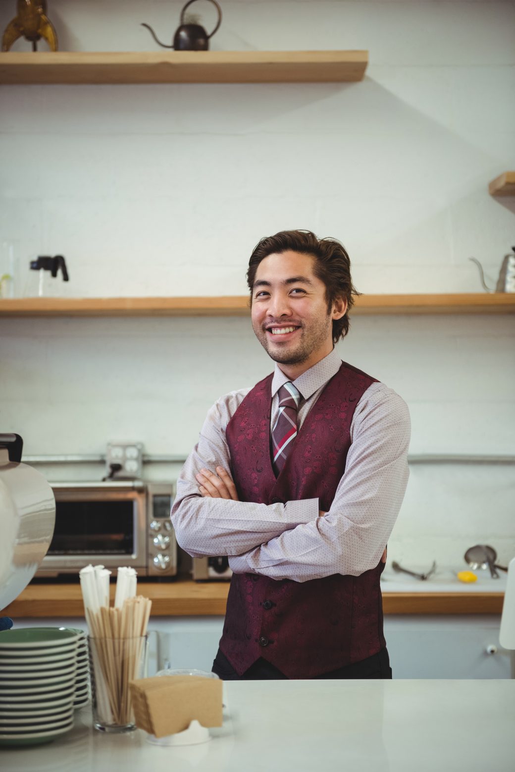 Business owner reviewing loan terms